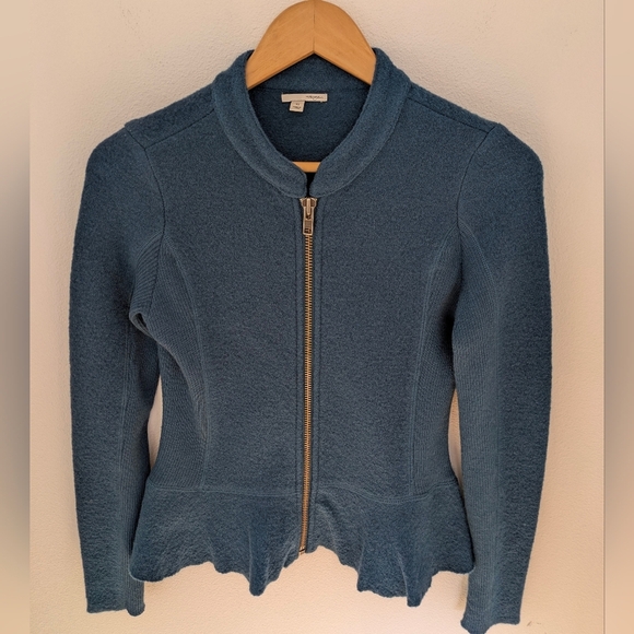 Halogen Sweaters - Halogen Nordstrom Women’s Petrol Peplum 100% Merino Wool Zip Up Jacket Sz XS EUC